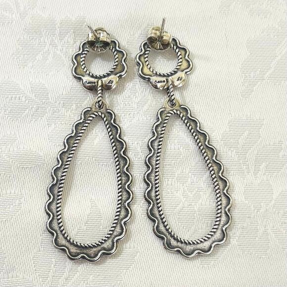 American West Carolyn Pollack Sterling Silver Agate Earrings Teardrop Drop Black - Picture 4 of 10